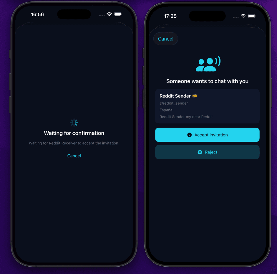 Loothy — aceptar invitación de chat P2P sin internet